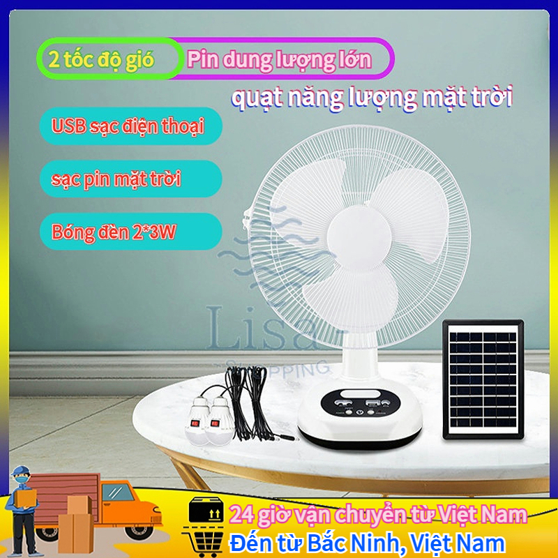 Có hàng sẵn quạt năng lượng mặt trời Quạt Bàn Năng Lượng Mặt Trời Đa Năng-Quạt Mát Sạc Pin Điện Thoại Đèn Led Chiếu Sáng