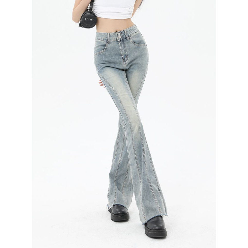 Quần jean retro quần ống rộng ống loe của Mỹ quần nữ quần nữ thời trang
