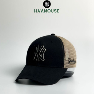 Nón lưỡi trai phối lưới MLB thêu logo NY hàng xuất dư cao cấp phong cách Hàn Quốc dành cho nam và nữ