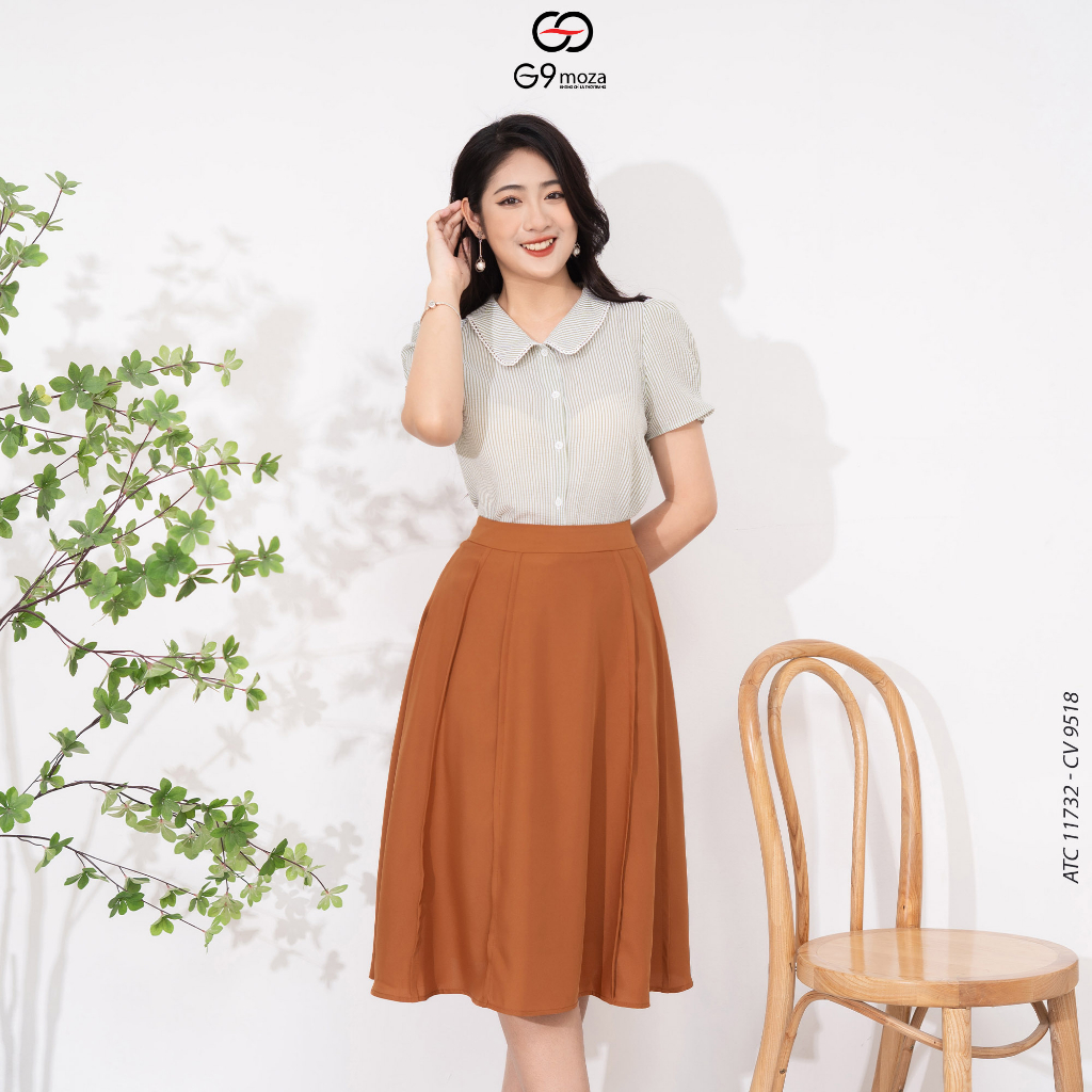 Áo sơ mi nữ tay cộc 11732 G9Moza chất thô kẻ mềm mịn, thoáng mát
