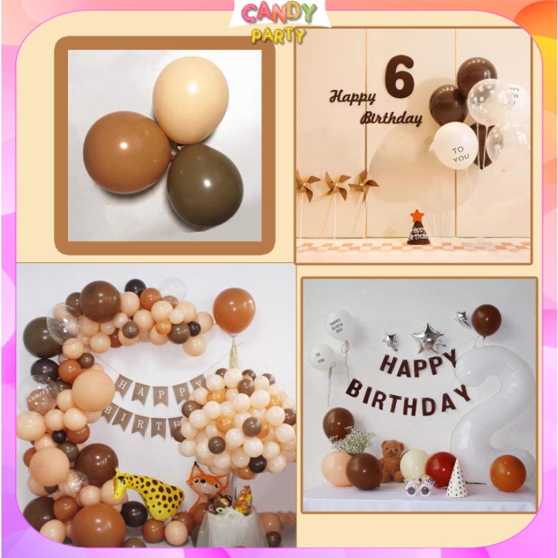 Set 10 bong bóng màu nâu tây 10 inch trang trí sinh nhật có 3 màu da skin,màu nâu cafe nhạt, màu nâu cafe đậm