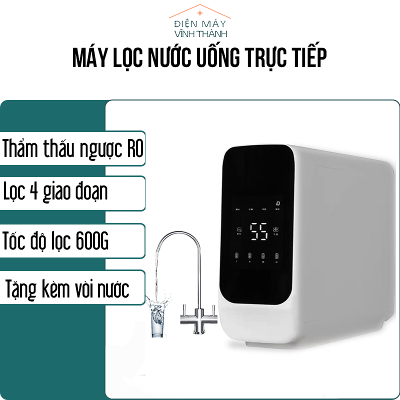 Máy lọc nước công nghệ RO không bình áp lọc nước tinh khiết thiết kế nhỏ gọn âm tủ bếp tốc độ lọc 600G