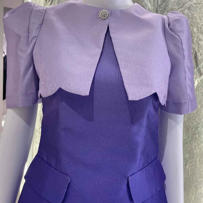 Đấm xòe A tay bồng dáng ngắn HeraDG thiết kế thân trên bong cúc trang trí chất liệu Tafta cao cấp SDPBC3018