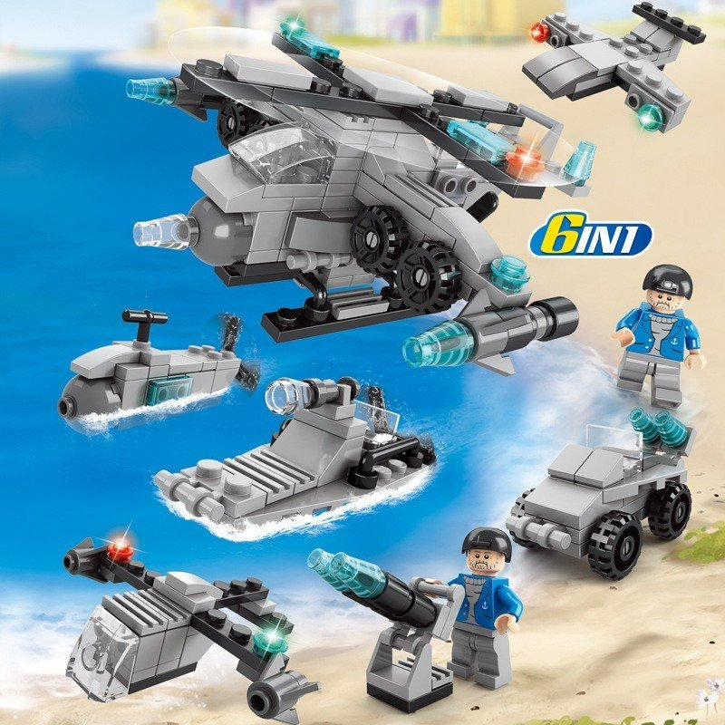 Đồ chơi lắp ráp LEGO máy bay trực thăng 6in1, lắp ghép mô hình tàu chiến hải quân 136 chi tiết