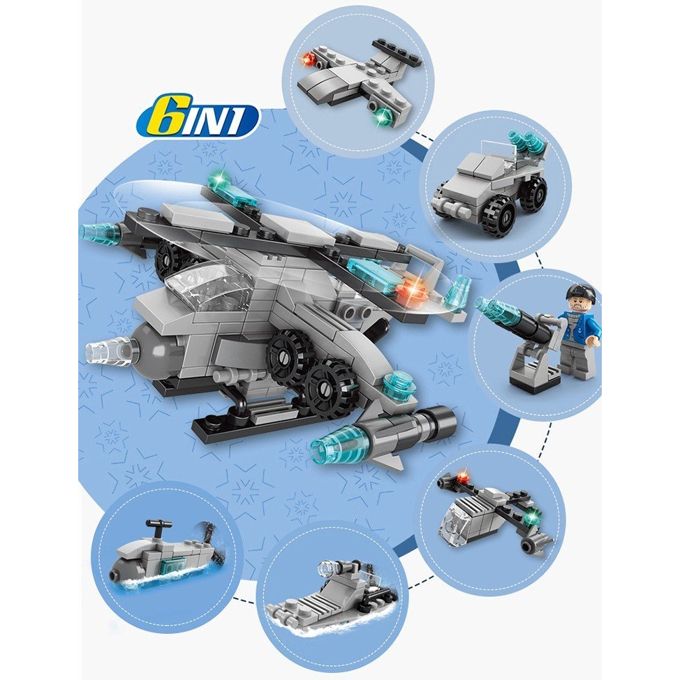 Đồ chơi lắp ráp LEGO máy bay trực thăng 6in1, lắp ghép mô hình tàu chiến hải quân 136 chi tiết