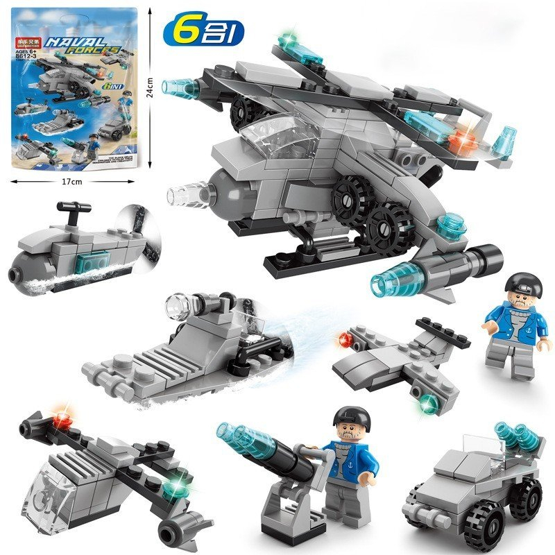 Đồ chơi lắp ráp LEGO máy bay trực thăng 6in1, lắp ghép mô hình tàu chiến hải quân 136 chi tiết
