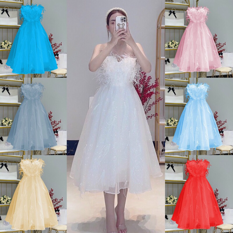 ĐẦM XOÈ LÔNG CÚP NGỰC CAO CẤP TẶNG KÈM HOA TAI THỜI TRANG