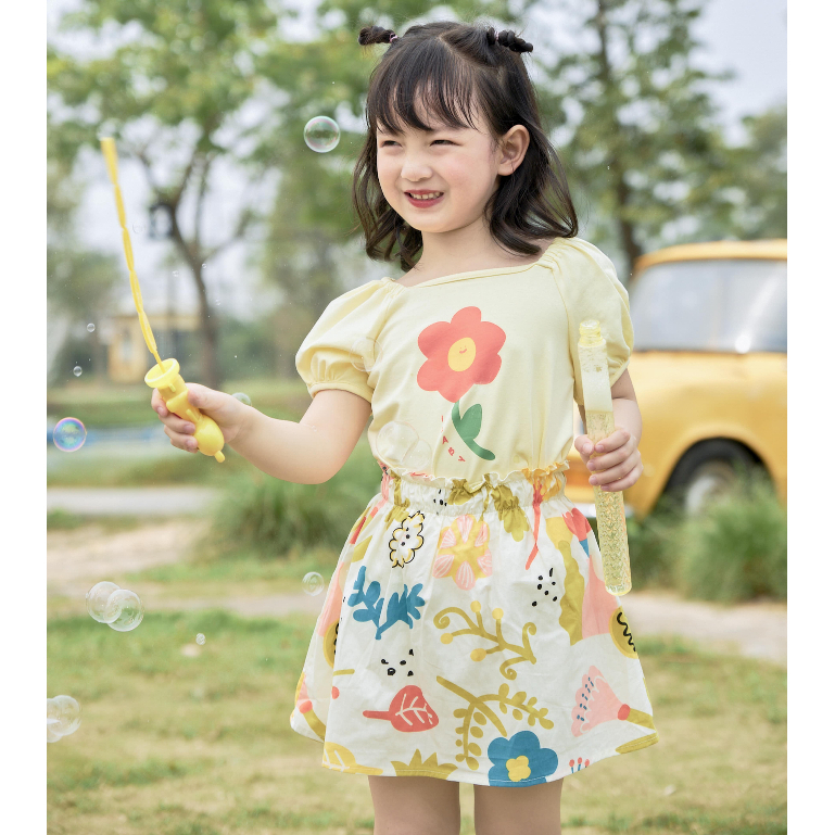 Set áo váy bé gái ILABY áo thun in hình kèm chân váy thô hoa chất liệu cotton 4 chiều co dãn ÁO+CHÂN VÁY [50IG1491C3DL]