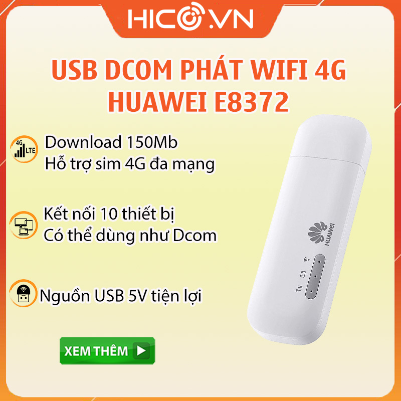 Bộ Phát Wifi 4G Nguyên Bản Huawei E8372 150MB - Chuyên Dụng Trên Xe Ô Tô - Phát Wifi Cho 10 Thiết Bị