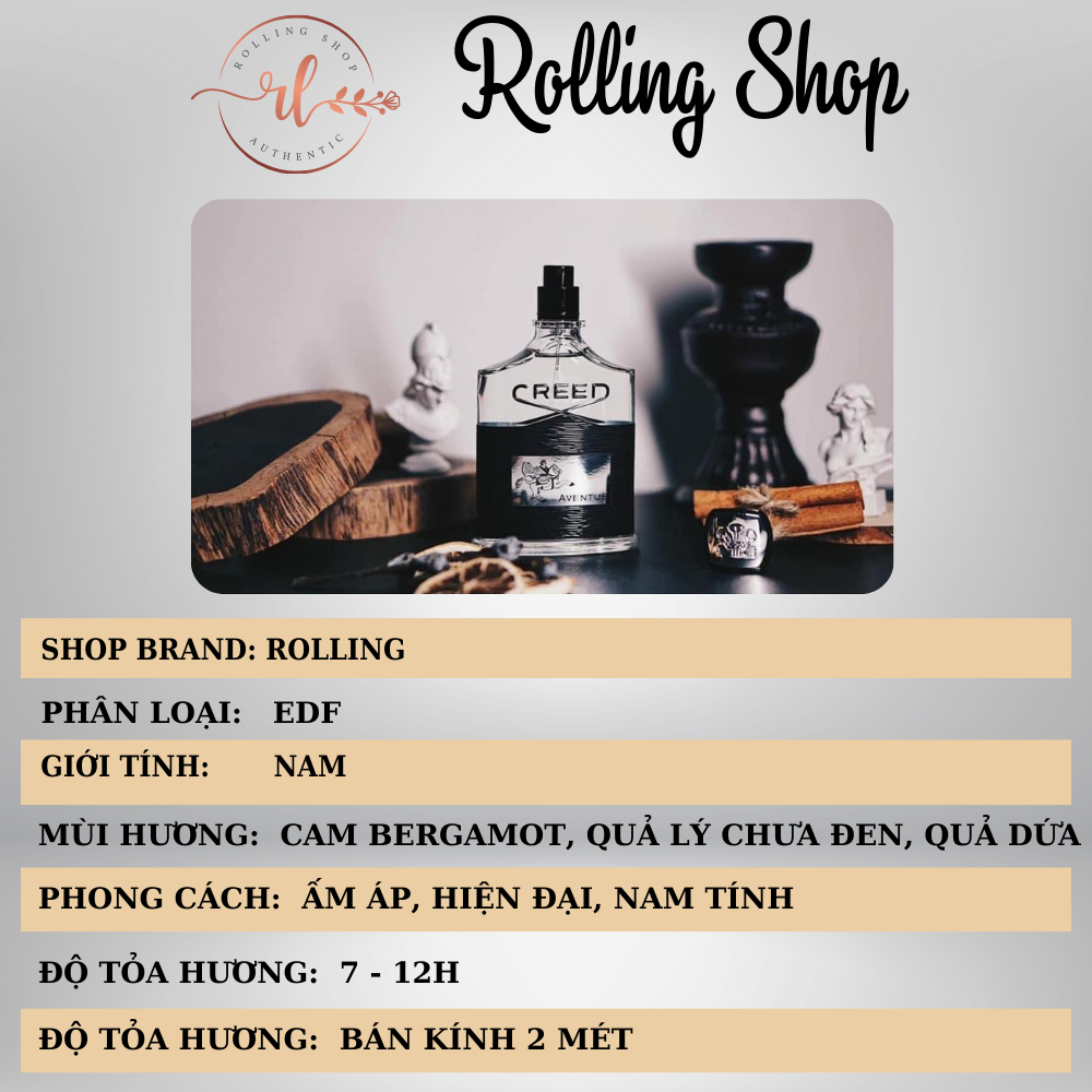 Nước hoa cao cấp chính hãng C.reed Aven.tus, dầu thơm nam body mẫu thử 100ml hương thơm nam tính cuốn hút - Rolling Shop