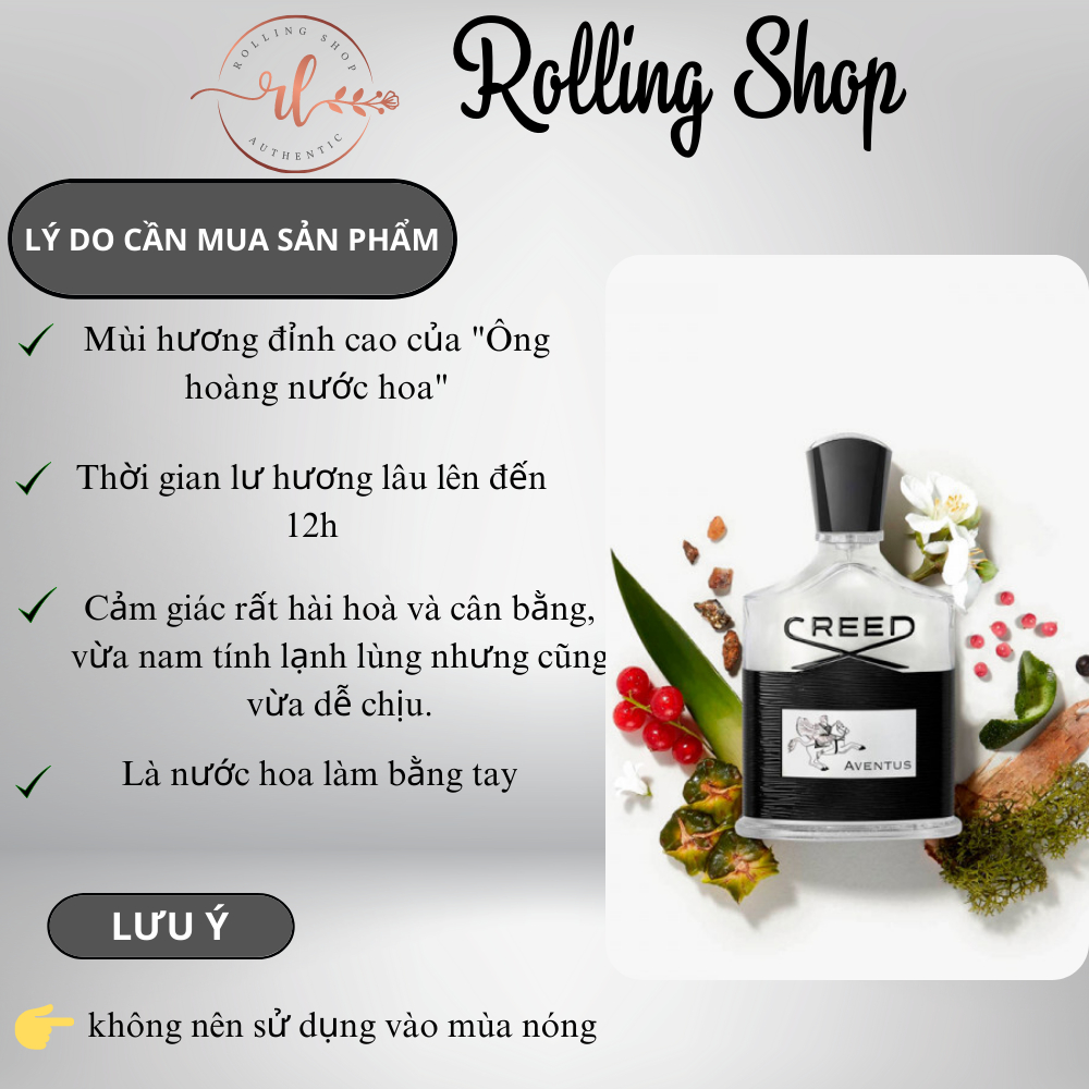 Nước hoa cao cấp chính hãng C.reed Aven.tus, dầu thơm nam body mẫu thử 100ml hương thơm nam tính cuốn hút - Rolling Shop