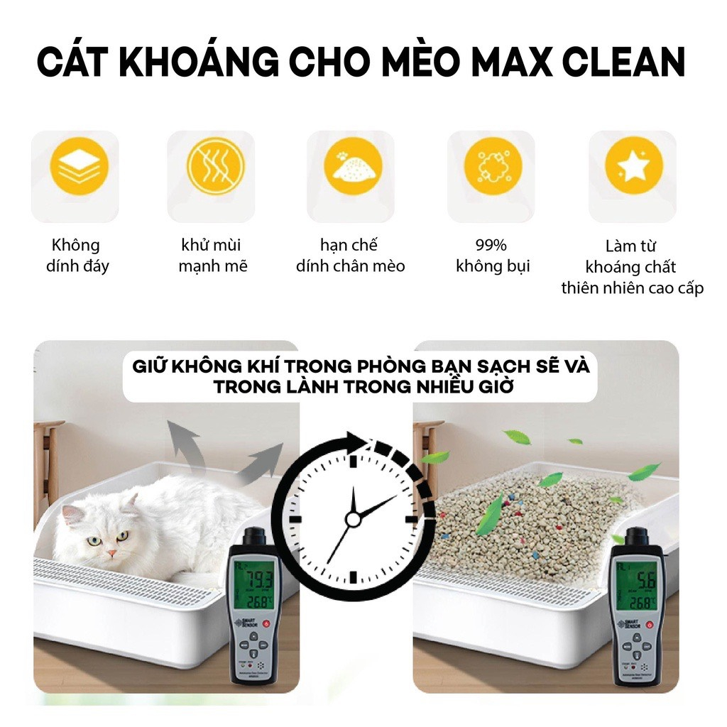 Cát vệ sinh, cát khoáng dùng cho khay vệ sinh, máy vệ sinh cho mèo 4Kg siêu vón không bụi - Max Clean