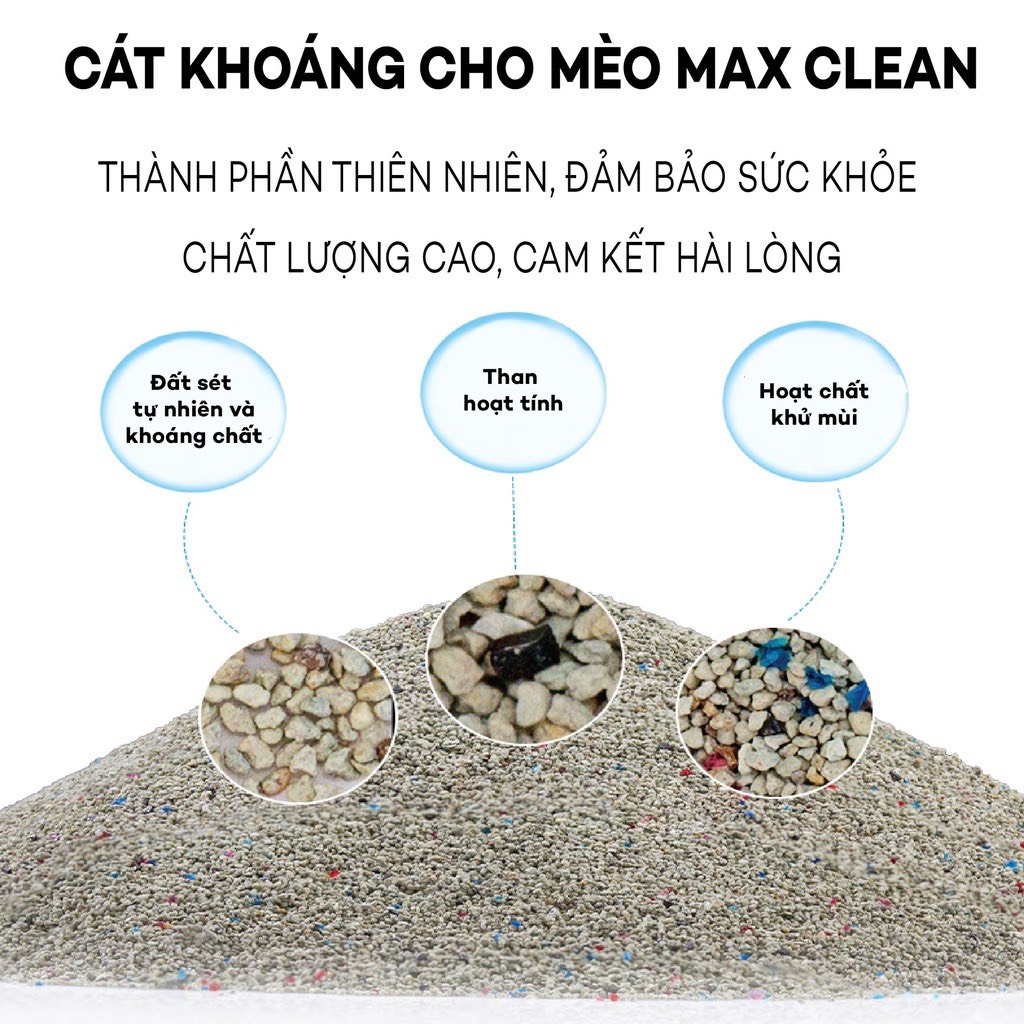 Cát vệ sinh, cát khoáng dùng cho khay vệ sinh, máy vệ sinh cho mèo 4Kg siêu vón không bụi - Max Clean