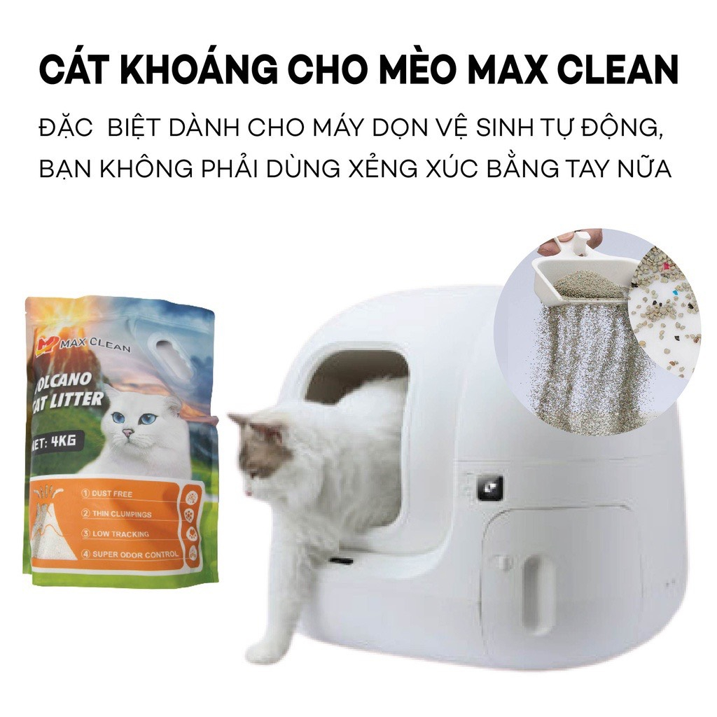 Cát vệ sinh, cát khoáng dùng cho khay vệ sinh, máy vệ sinh cho mèo 4Kg siêu vón không bụi - Max Clean