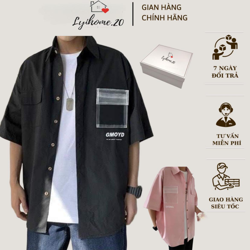 Áo sơ mi nam nữ unisex Lyihome form áo rộng thoải mái, phong cách thời trang Hàn Quốc trẻ trung, năng động, áo sơ mi ngắ