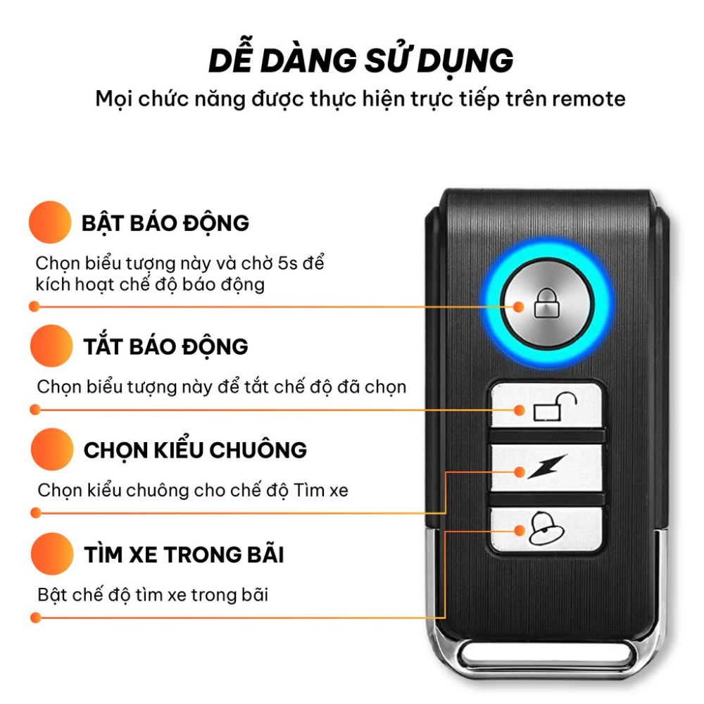 Chuông báo động chống trộm xe máy thông minh CTFAST-SP22R,cảm biến tích hợp điều khiển từ xa hỗ trợ tìm xe - Hàng loại 1