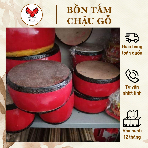 Trống gỗ mít da trâu kèm dùi ⚡ GIÁ TỐT ⚡ Trống trung thu cho bé, trống gỗ chuẩn làng nghề Đọi Tam