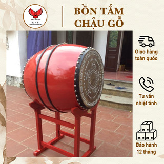 Trống gỗ đường kính mặt 52cm x cao 65cm ⚡ LOẠI XỊN ⚡ Trống trường học, trống đình chùa gỗ mít - kèm giá trống