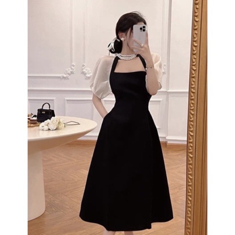 Váy tiệc tay phồng chéo dây BIGSIZE thanh lý