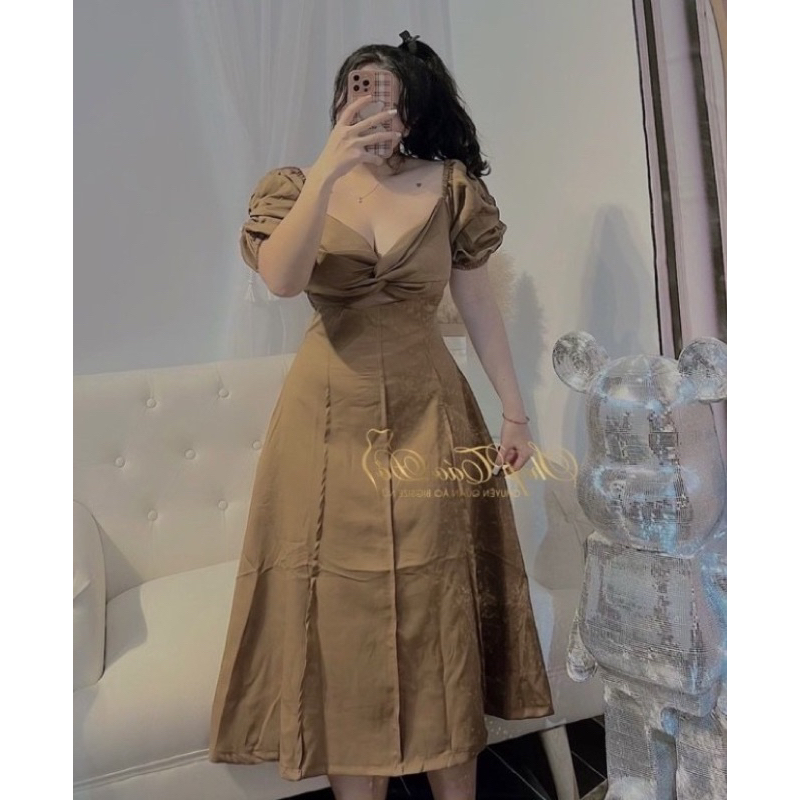 Váy tiệc tay phồng chéo dây BIGSIZE thanh lý