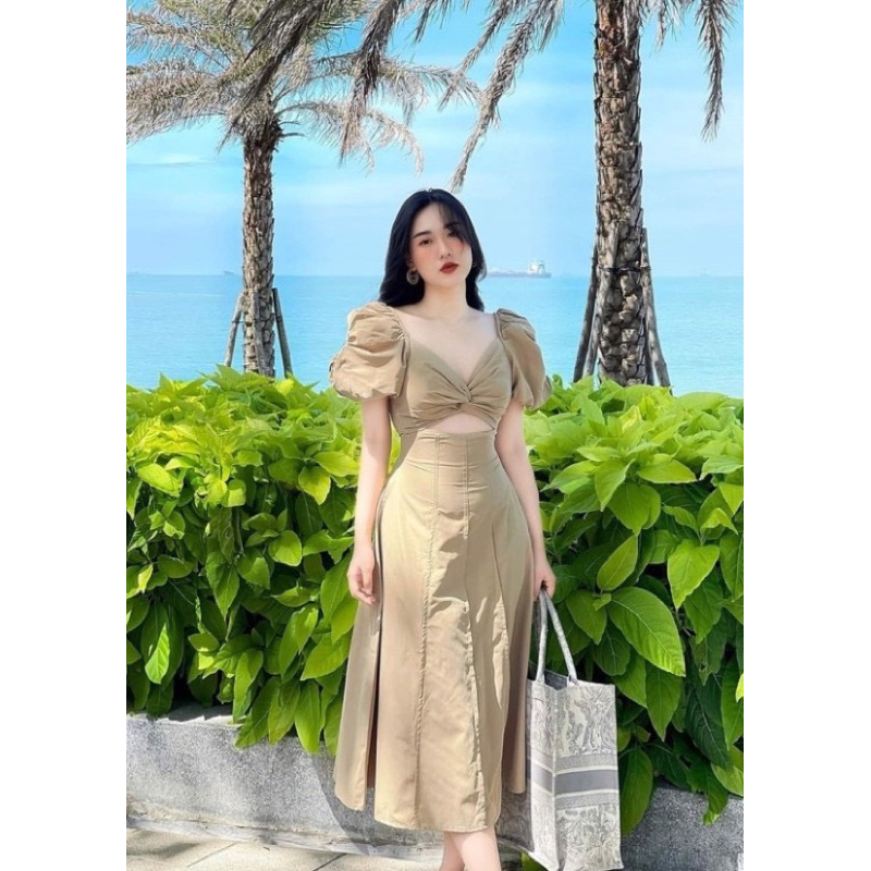 Váy tiệc tay phồng chéo dây BIGSIZE thanh lý