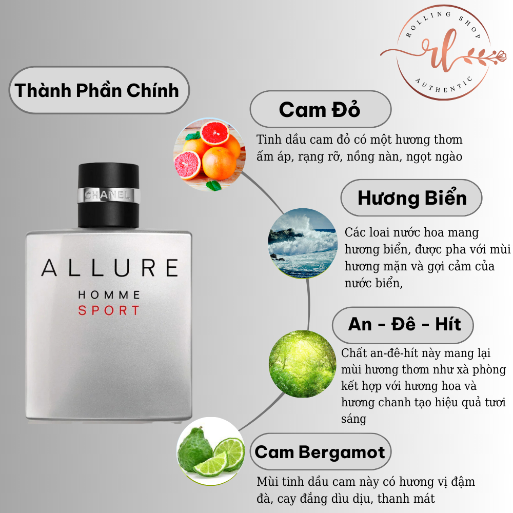 Nước hoa nam nữ ALLURE HOMME SPORT dầu thơm giữ mùi thơm lâu quyến rũ thơm mát lịch lãm 10ml - Rolling Shop
