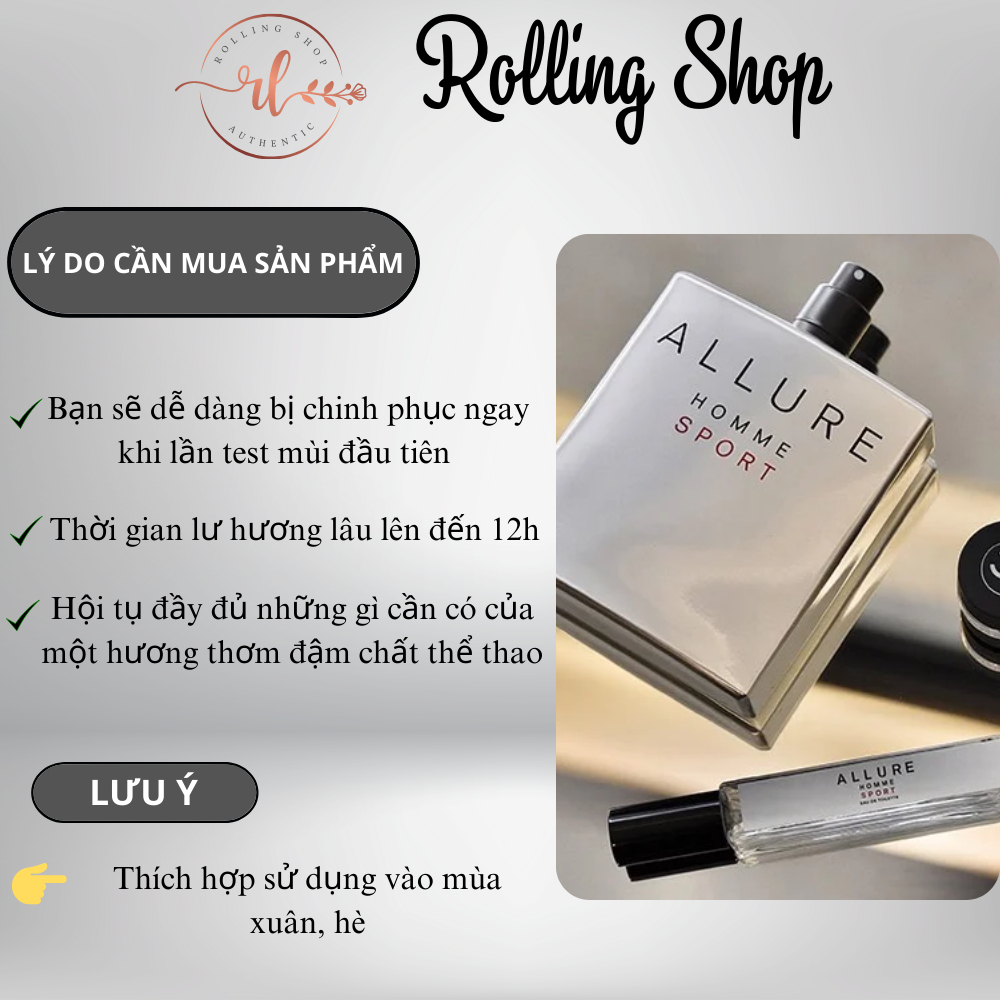 Nước hoa nam nữ ALLURE HOMME SPORT dầu thơm giữ mùi thơm lâu quyến rũ thơm mát lịch lãm 10ml - Rolling Shop