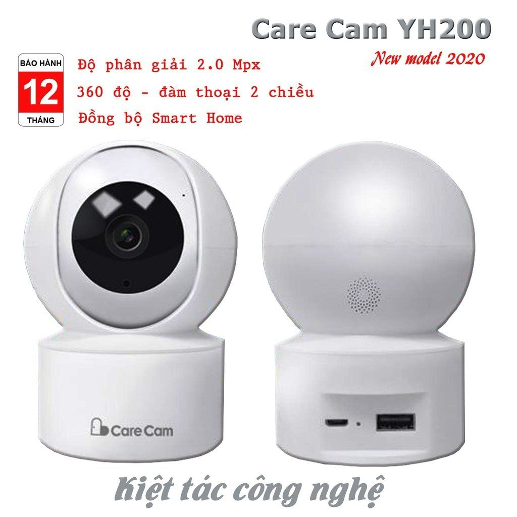 Camera IP Wifi CareCam YH200 2.0MP FullHD 1080P Thẻ nhớ 32GB hồng ngoại ban đêm – đàm thoại 2 chiều