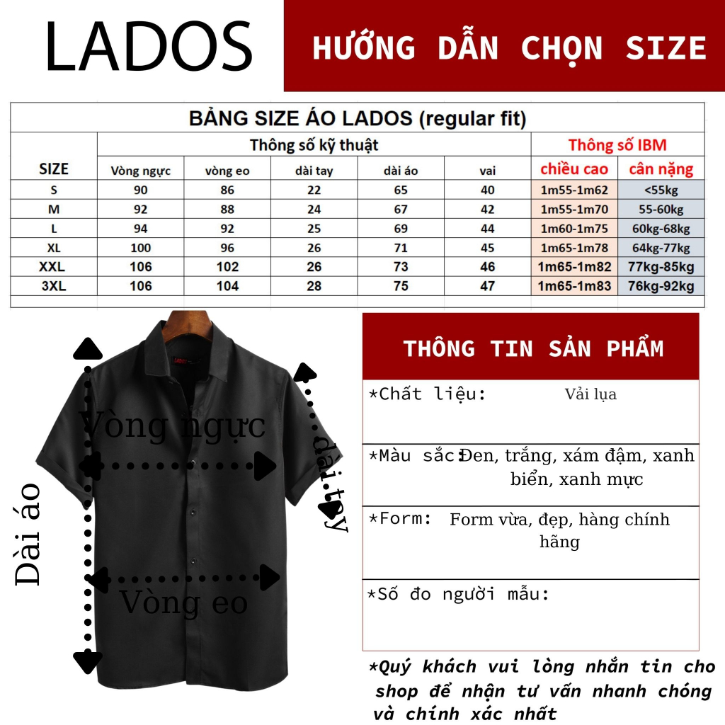 Áo Sơ Mi Trơn Vải Lụa Tay Ngắn Cho Nam LADOS - 8069