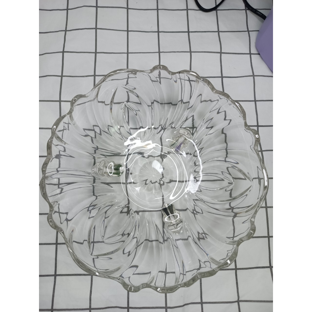 Đĩa thủy tinh 3 chân chất liệu thủy tinh cao cấp ,dùng trưng bày hoa quả , bánh kẹo...đường kính 24cm TRENDS HOUSE