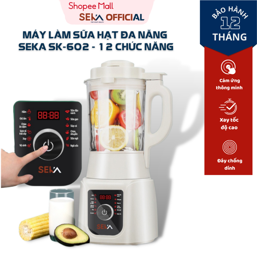 Máy xay sữa hạt SEKA SK-602 1750 lít công suất 800w, 12 chức năng lỗi 1 đổi 1, bảo hành 12 tháng