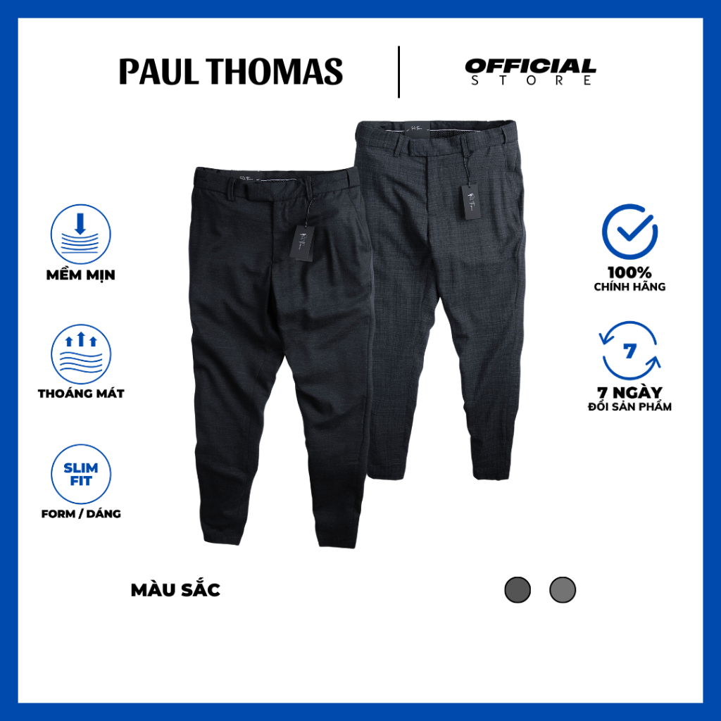 Quần dài vải vân kẻ chìm 2 công sở cho nam PAUL THOMAS cao cấp, cạp chun co giãn.