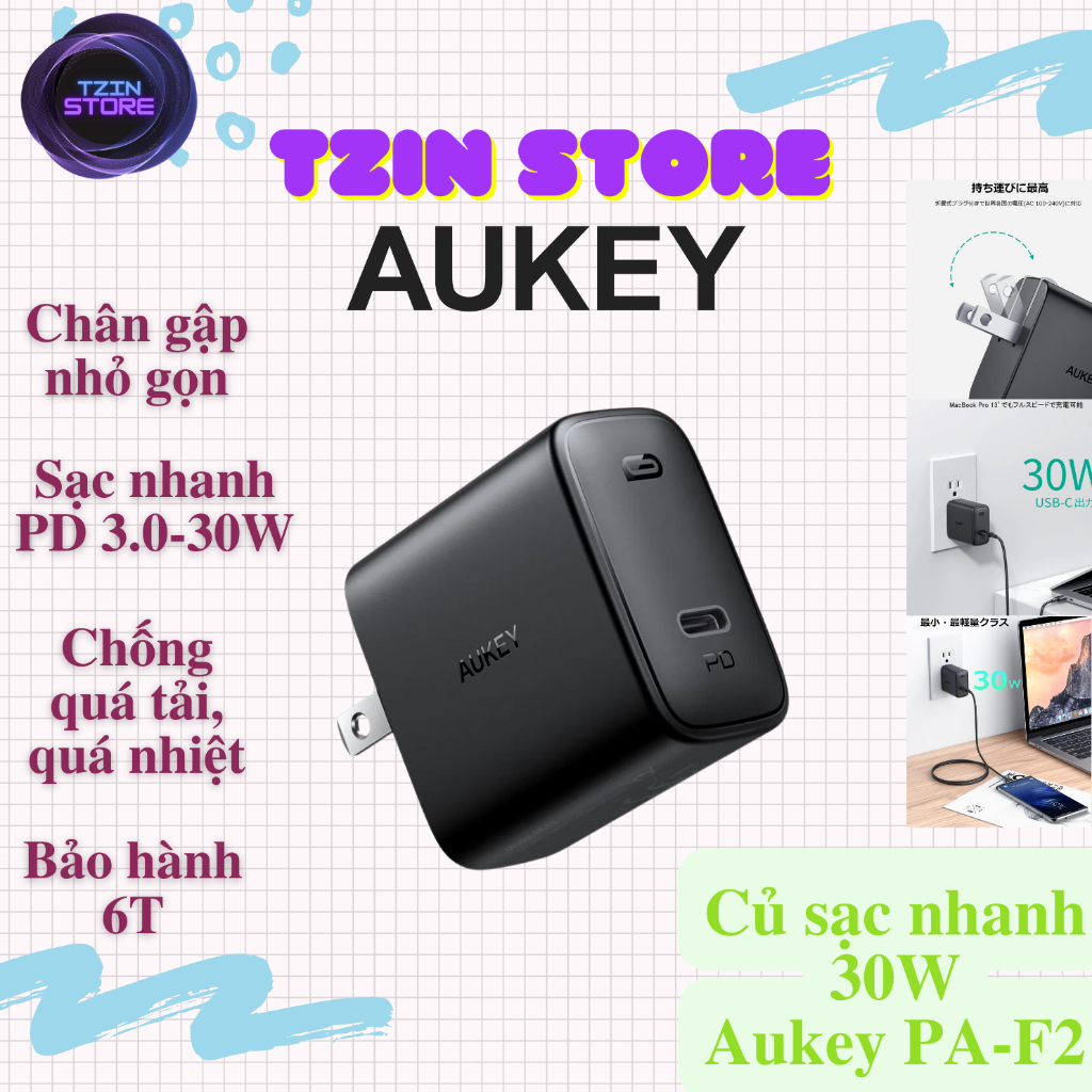 Củ Sạc Nhanh Aukey PA-F2 30W chính hãng