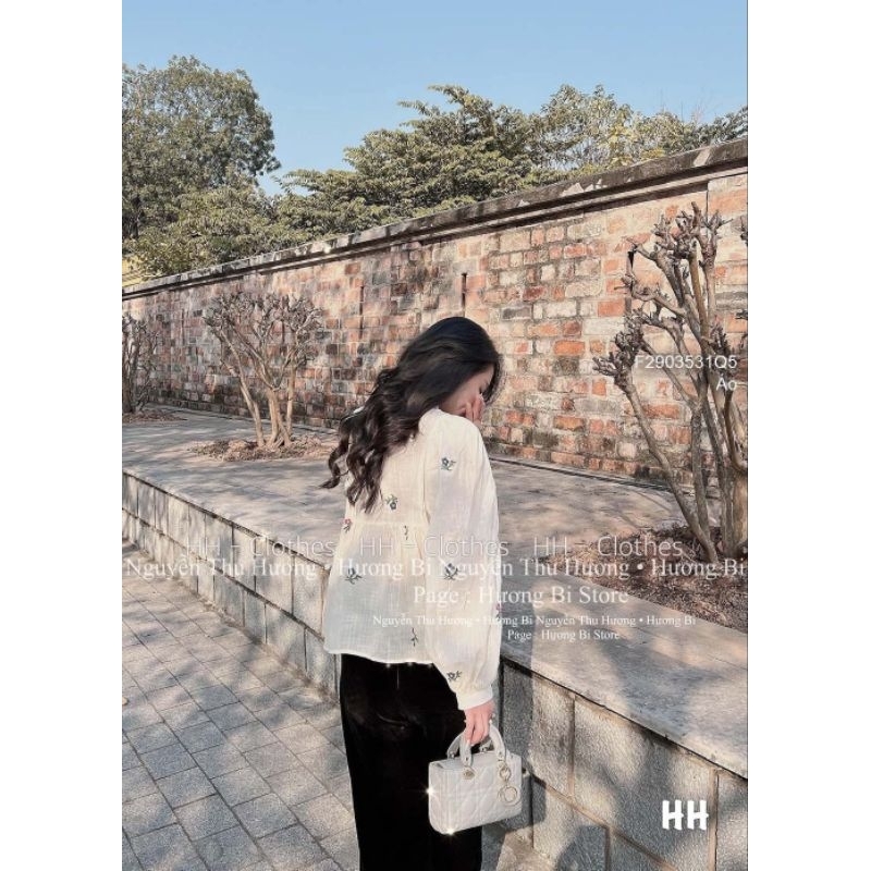 Áo nữ babydoll tay dài thêu hoa nhún chun ngực hàng QC! Q50323