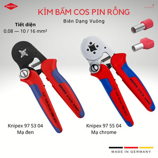 Kìm Knipex Bấm Cos Tròn Pin Rỗng 0.08 – 16.0 mm²  97 53 04 / 97 55 04 có Cấu Hình Vuông Sau Bấm