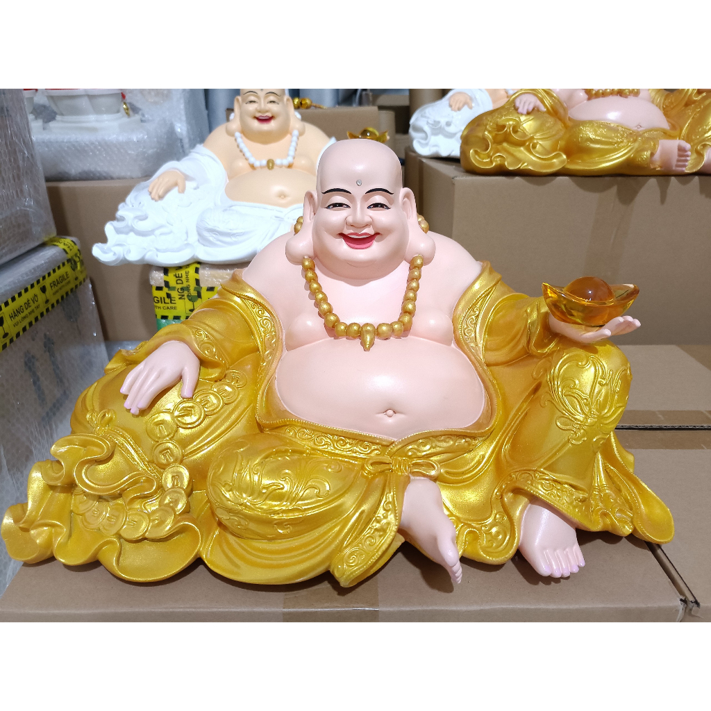 Tượng phật Di lặc ngồi bao tiền kích thước 19in cao 25cm ngang 45cm chất liệu composite