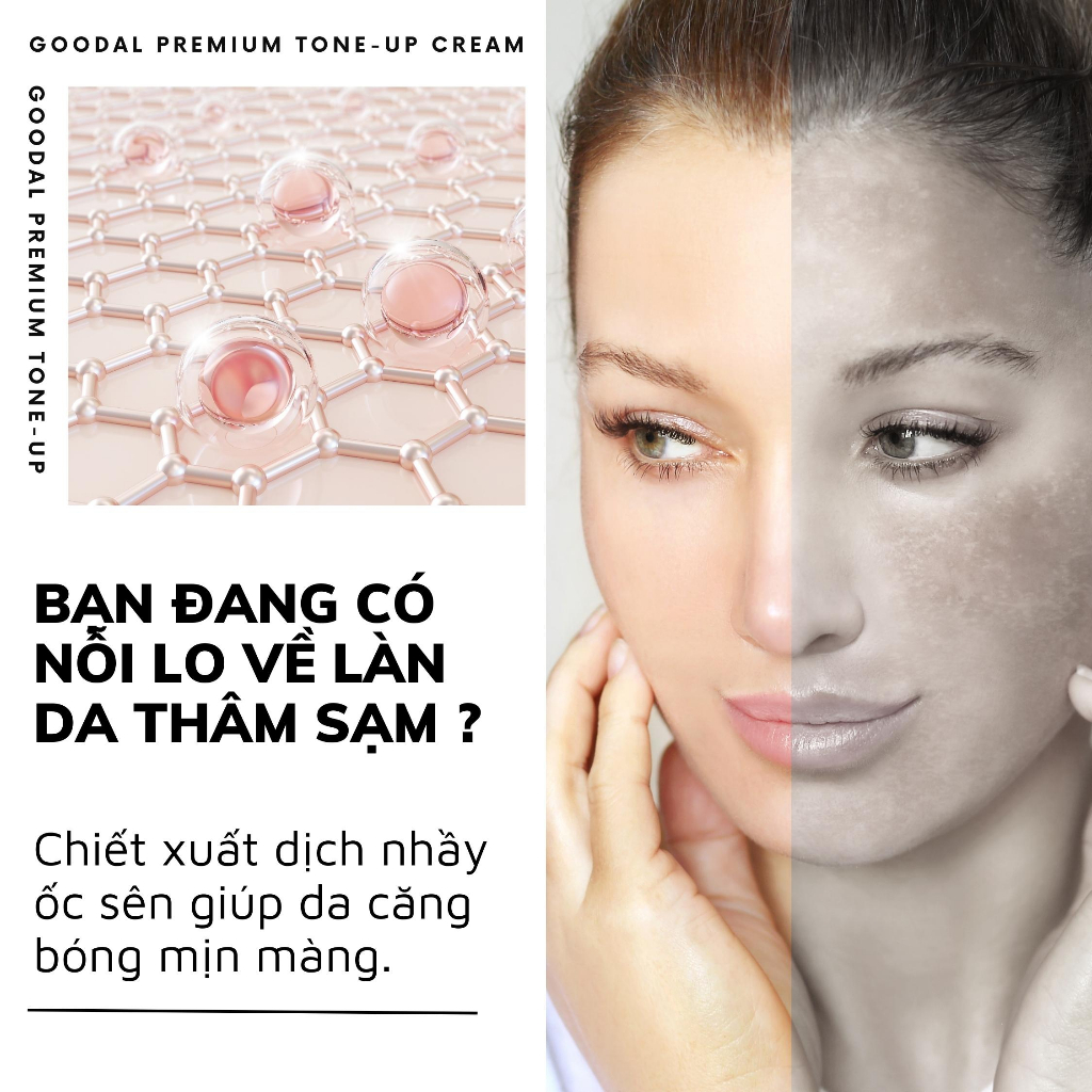Kem Dưỡng Trắng Da Mặt Ốc Sên Goodal Dưỡng Ẩm Nâng Tone Da Tức Thì Premium Snail Tone Up Cream 30ml