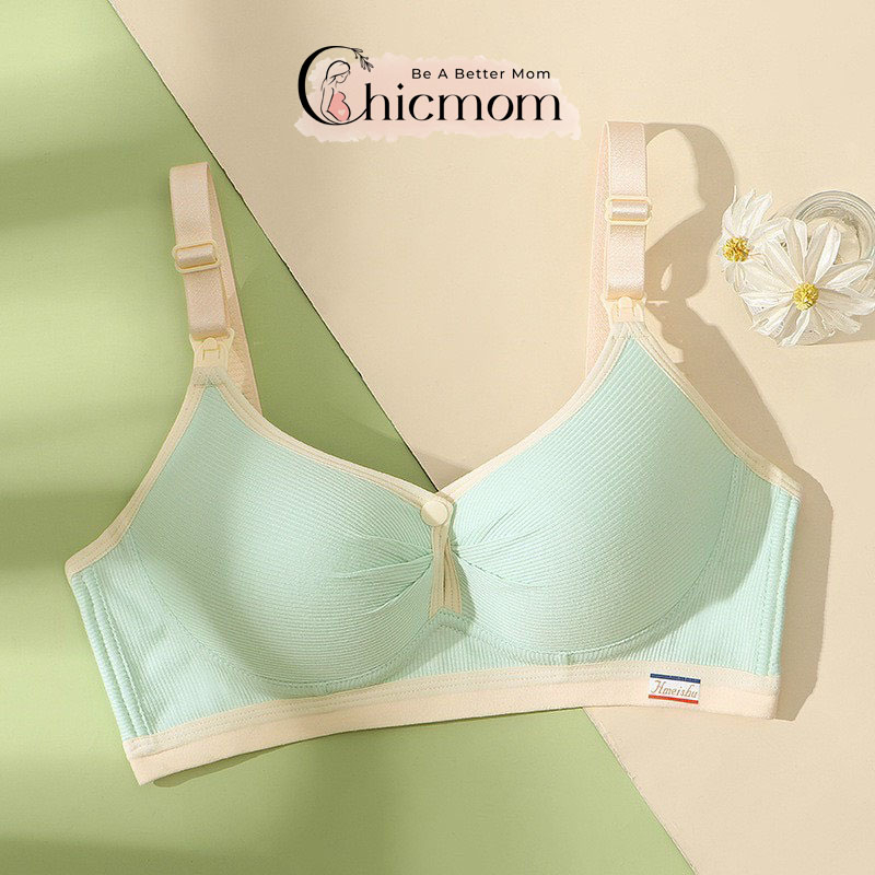 Áo Lót Ngực Bầu Chicmom Không Gọng Vải Cotton Có Cúc Mở Ngang Bigsize CM001