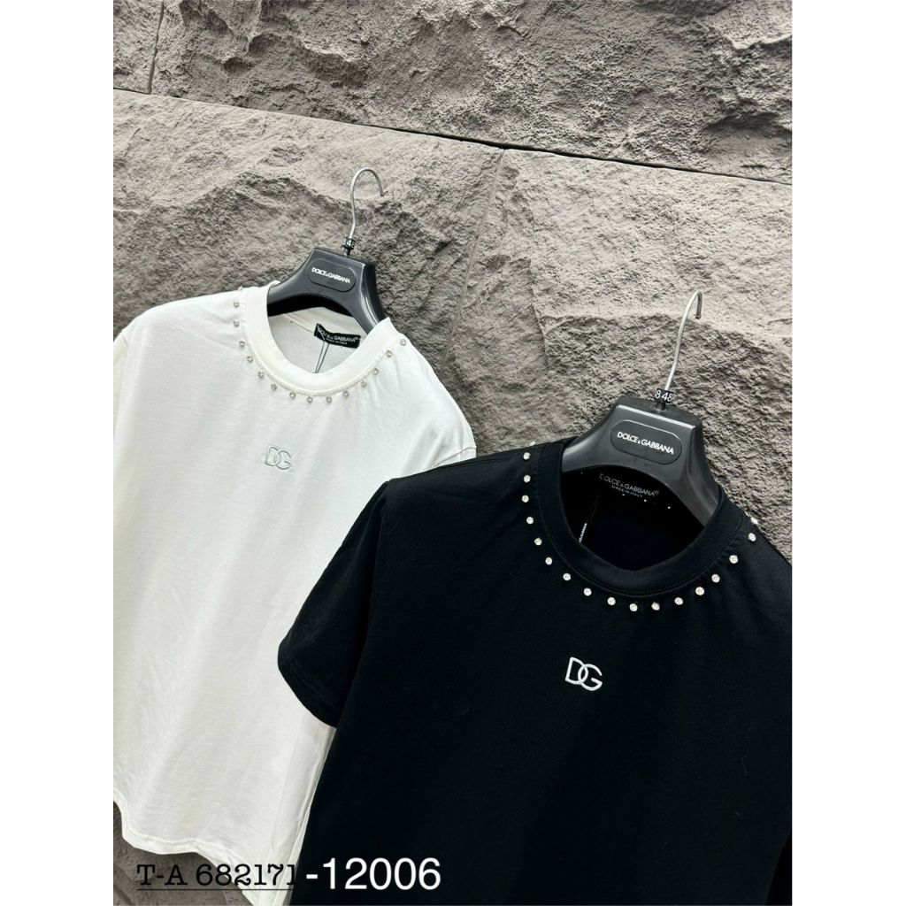 Áo Thun Cotton Đính Đá Thêu Chữ Dg Trẻ Trung Mẫu Mới Nhất Hè 2023 Cho Nam Nữ