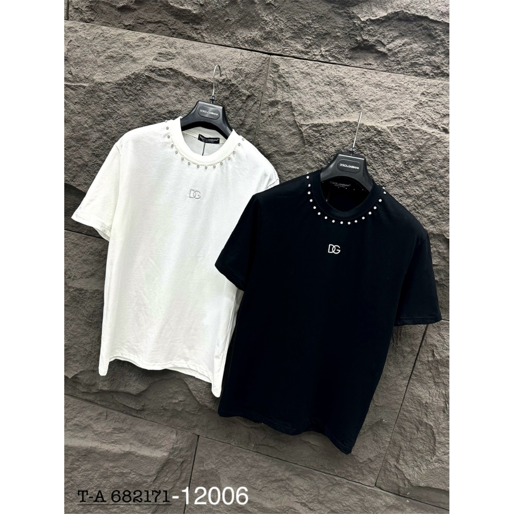 Áo Thun Cotton Đính Đá Thêu Chữ Dg Trẻ Trung Mẫu Mới Nhất Hè 2023 Cho Nam Nữ