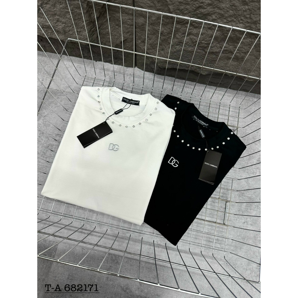 Áo Thun Cotton Đính Đá Thêu Chữ Dg Trẻ Trung Mẫu Mới Nhất Hè 2023 Cho Nam Nữ