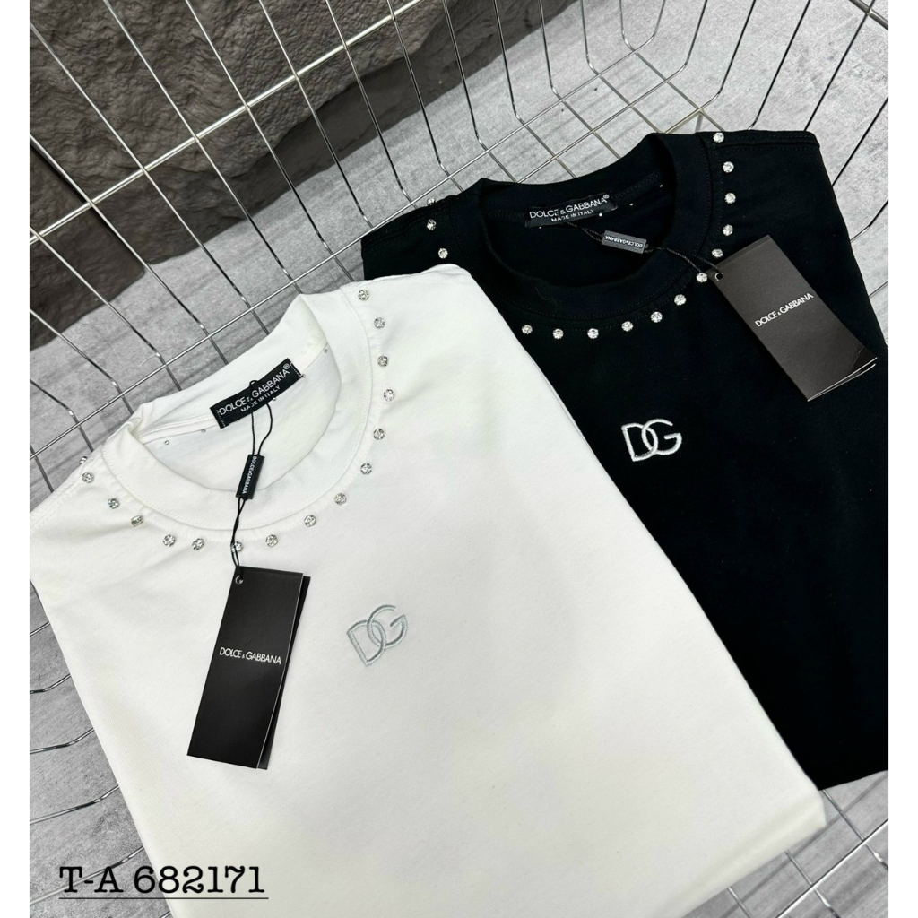 Áo Thun Cotton Đính Đá Thêu Chữ Dg Trẻ Trung Mẫu Mới Nhất Hè 2023 Cho Nam Nữ