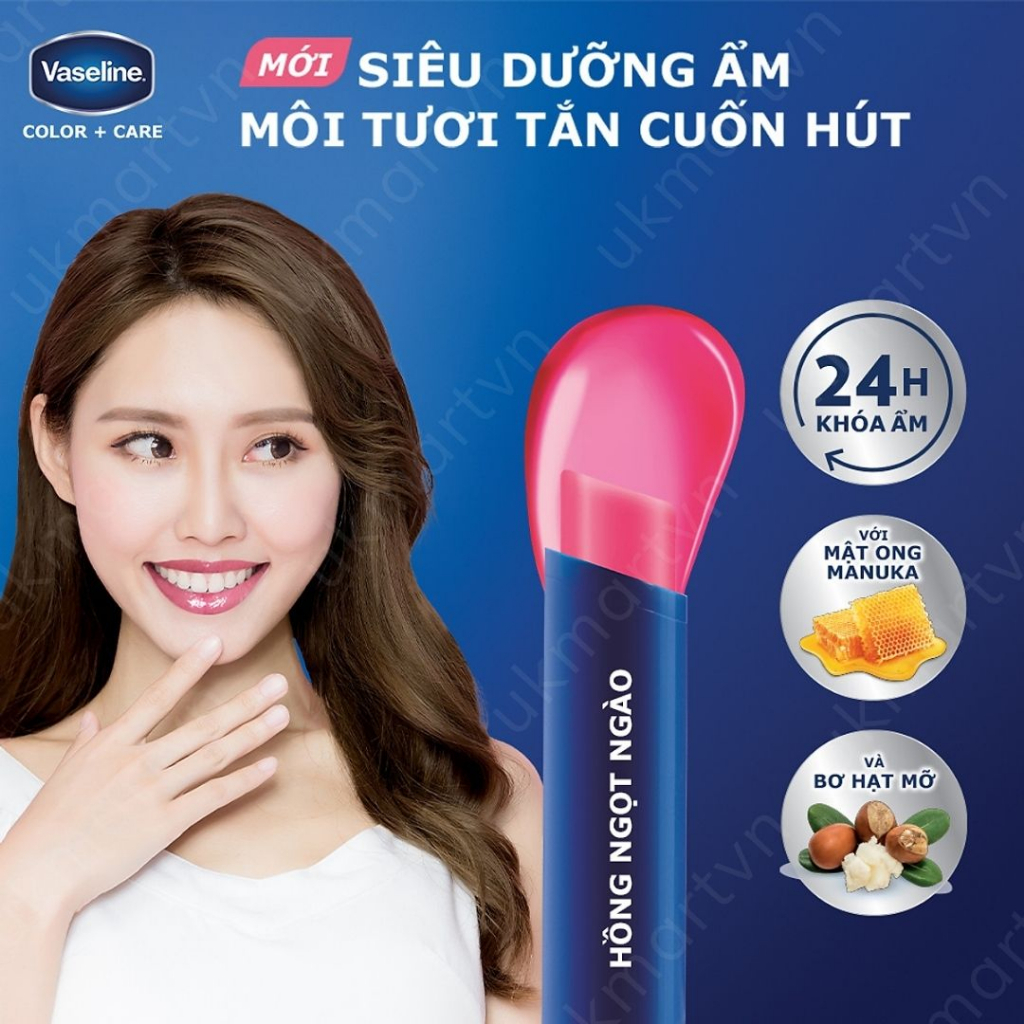 Son dưỡng môi Vaseline Colour+Care Kissing Red Mellow Rose Blooming Pink 3g