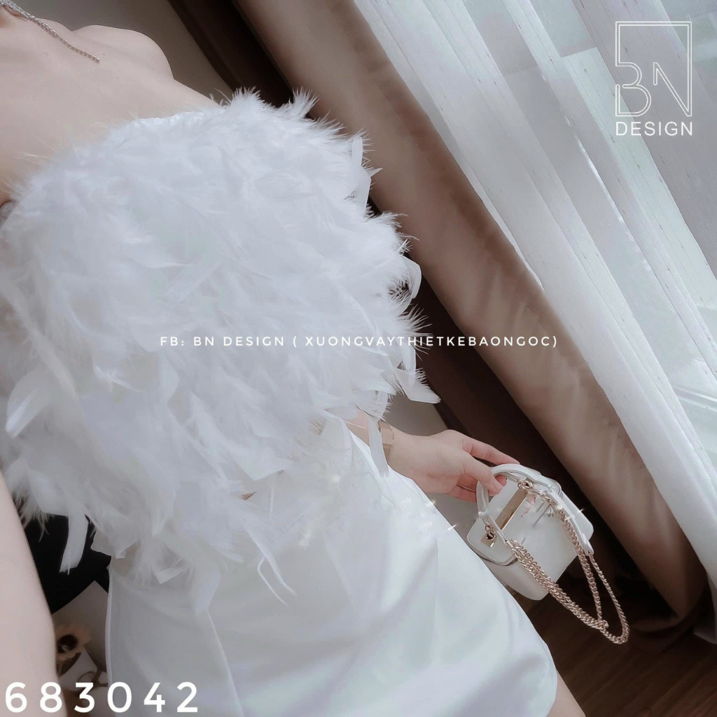 Set áo ống phối lông vũ (có mút ngực) mix chân váy chữ A chất tapta trẻ trung cá tính