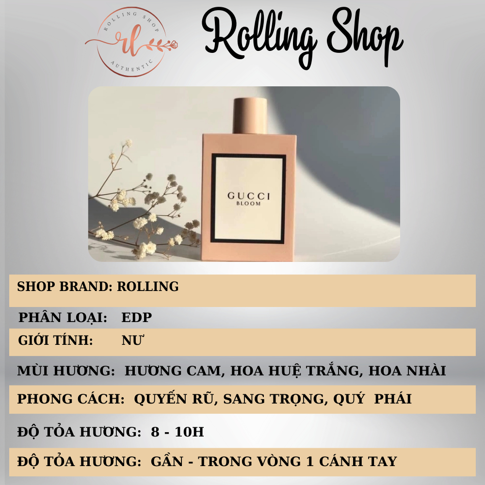 Nước Hoa Nữ Gucci Bloom For Women EDP 10ml - Hương hoa nhài hoa huệ trắng quyến rũ, sang trọng và quý phái- Rolling Shop