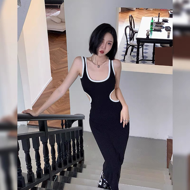 Đầm Body Viền Phối Tạo Kiểu Khoét 2 Bên Eo Sexy Dễ Thương Phong Cách Hàn Quốc -D40