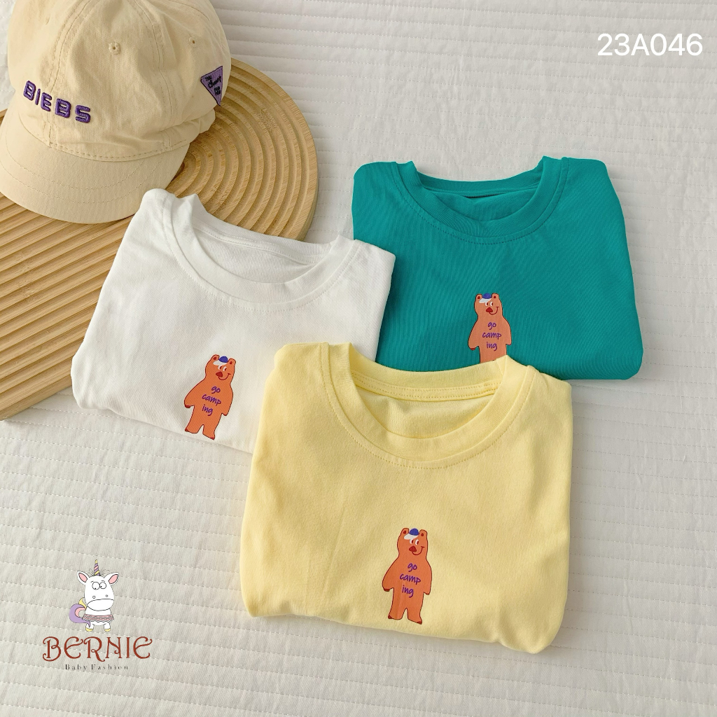 Áo phông cộc tay trơn cho bé trai bé gái, áo thun ngắn tay cotton màu trắng vàng xanh đỏ 1 đến 6 tuổi BERNIE