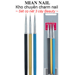 Set cọ râu vẽ nét, sét cọ nét 3 cây cọ nét Beauty vẽ móng nail