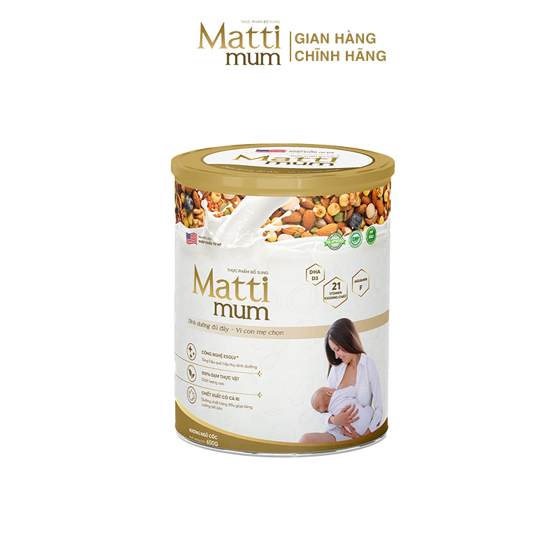 Sữa hạt lợi sữa Matti Mum 100% đạm thực vật cho mẹ sau sinh đạt chứng nhận NON-GMO của Hoa Kỳ - Hộp 650g