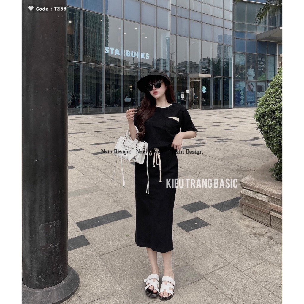 set bộ croptop tay ngắn túi xéo chân váy bút chì